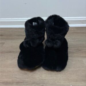 Mixit Black Plush Faux Fur Slip-On Kids Booties